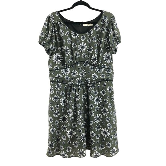 Wayward Fancies eShakti Custom Dress A Line Floral Daisies Olive Green XL/16 - Picture 1 of 5